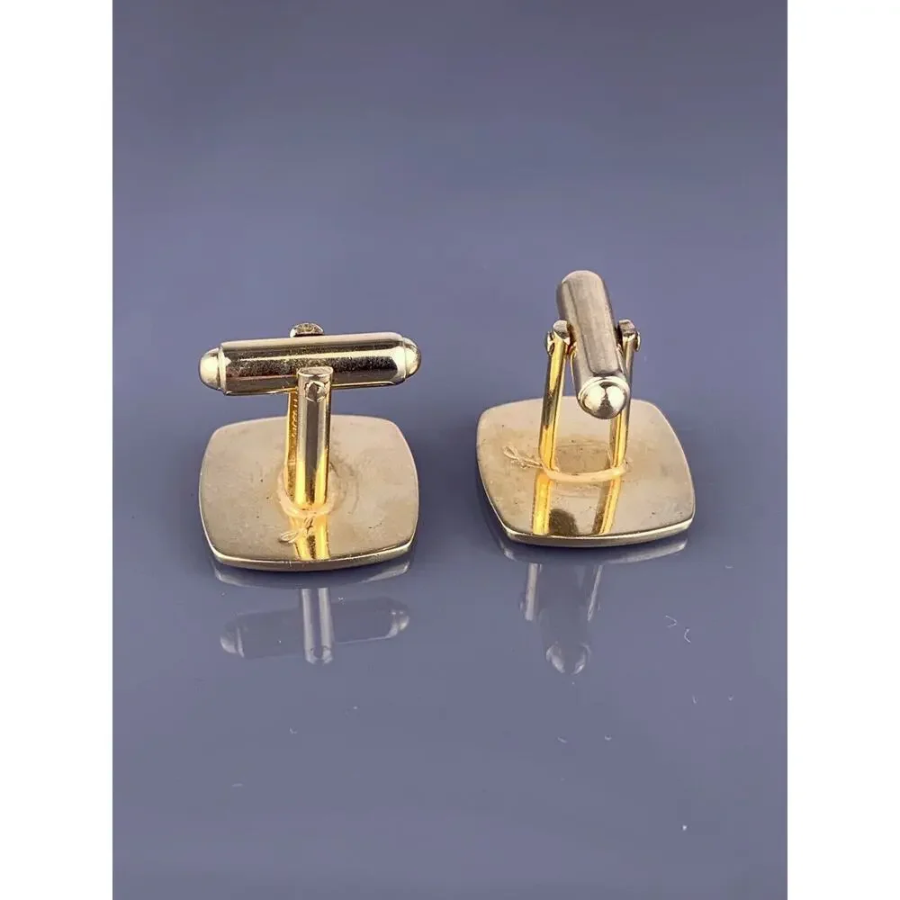 Simple Mid Century Modern Cufflinks Gold Tone Abstract Stain Glass Shape Vintage